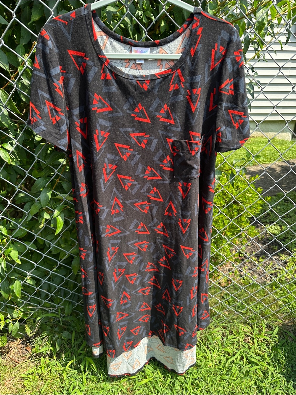 LuLaRoe Black Dress with Red Geometric Print